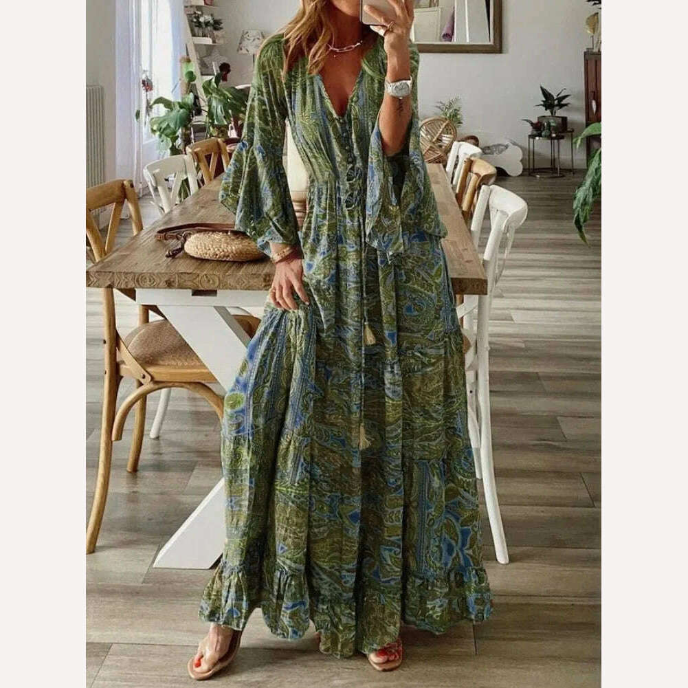 KIMLUD, Cottagecore Dress Casual Floral Printed Sexy Split Long Sleeve Tunic Wrap Summer Dresse Boho Hippie Chic Vestidos 2023 Beachwear, as show 2 / XL, KIMLUD APPAREL - Womens Clothes