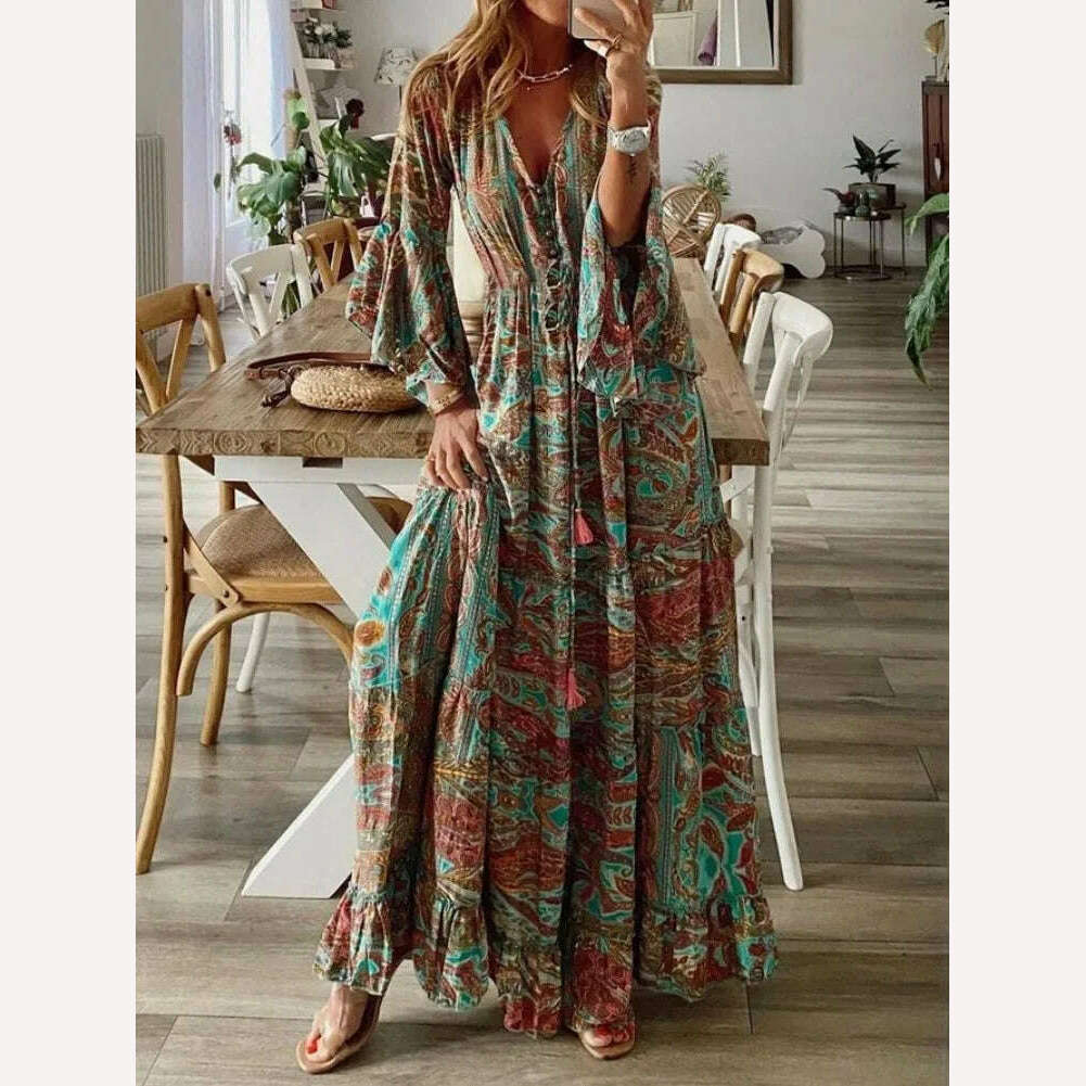KIMLUD, Cottagecore Dress Casual Floral Printed Sexy Split Long Sleeve Tunic Wrap Summer Dresse Boho Hippie Chic Vestidos 2023 Beachwear, as show 5 / 4XL, KIMLUD APPAREL - Womens Clothes