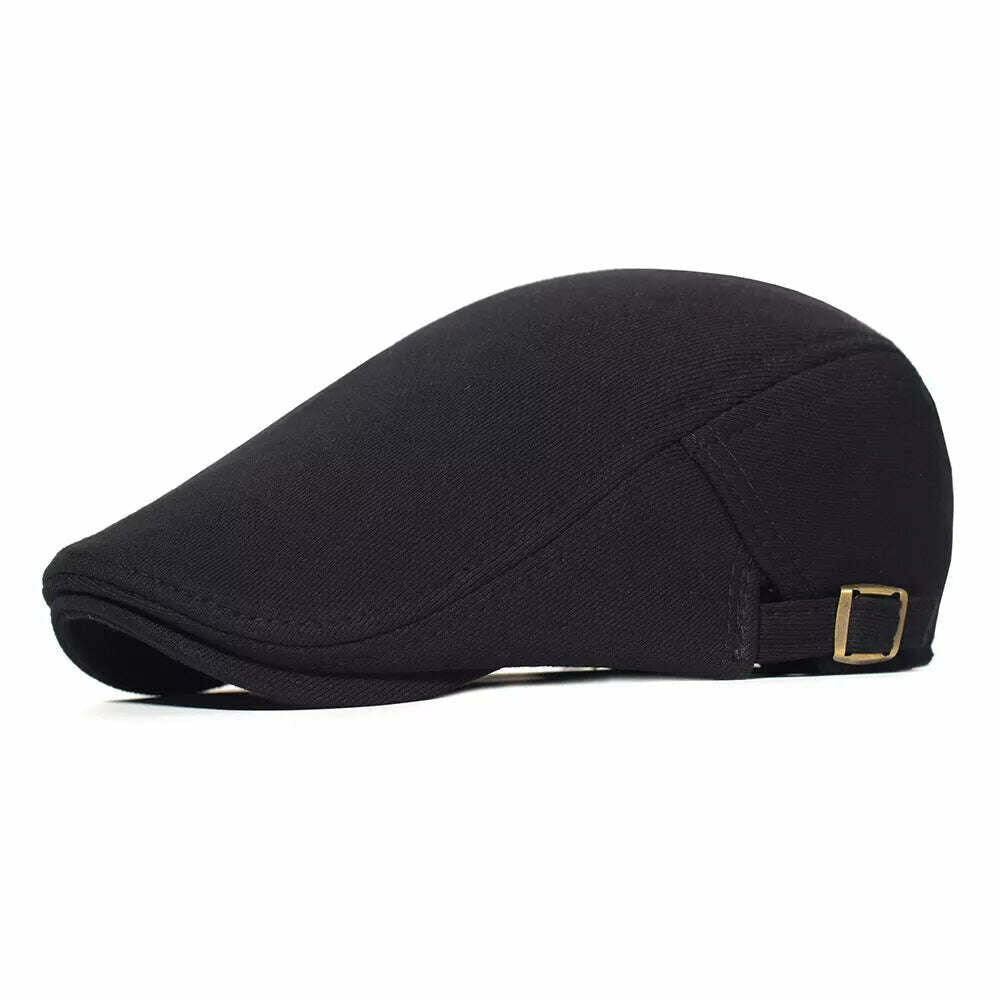 Cotton Adjustable Newsboy Caps Men Woman Casual Beret Flat Ivy Cap Soft Solid Color Driving Cabbie Hat Unisex Black Gray Hats - KIMLUD