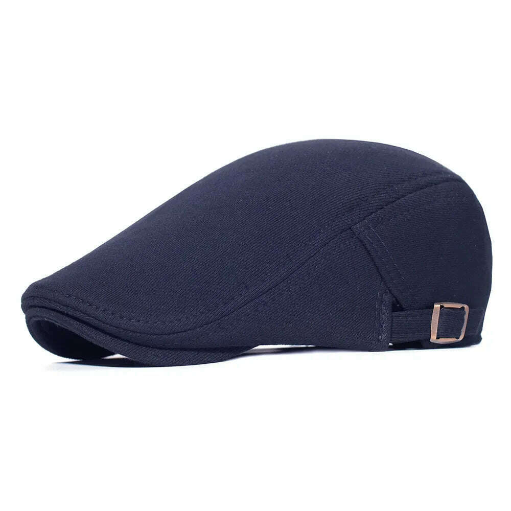 KIMLUD, Cotton Adjustable Newsboy Caps Men Woman Casual Beret Flat Ivy Cap Soft Solid Color Driving Cabbie Hat Unisex Black Gray Hats, Navy Blue / Adjustable 56-60 cm, KIMLUD Womens Clothes