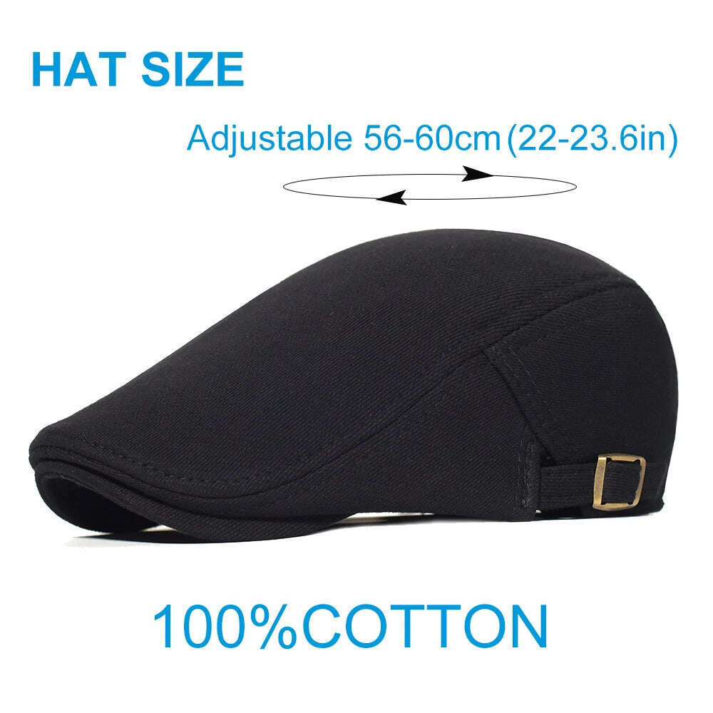 Cotton Adjustable Newsboy Caps Men Woman Casual Beret Flat Ivy Cap Soft Solid Color Driving Cabbie Hat Unisex Black Gray Hats - KIMLUD
