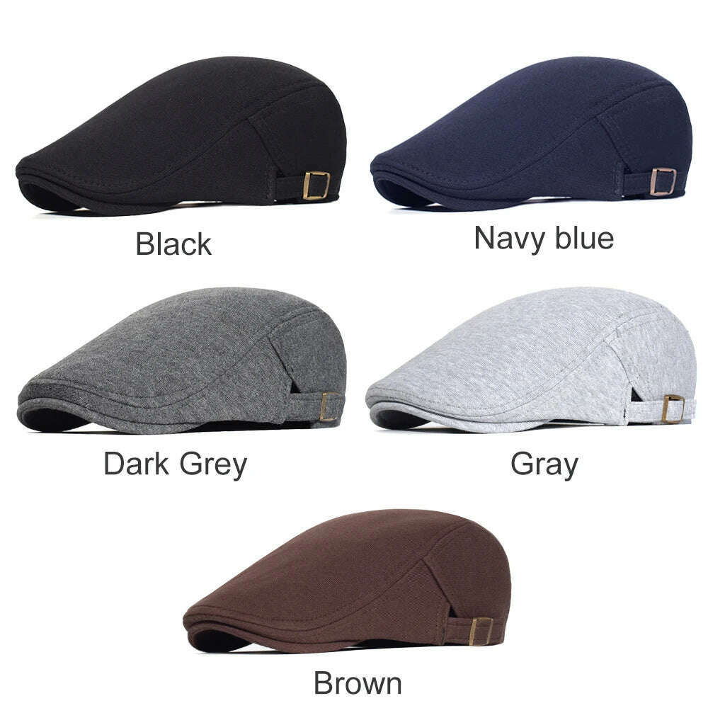 Cotton Adjustable Newsboy Caps Men Woman Casual Beret Flat Ivy Cap Soft Solid Color Driving Cabbie Hat Unisex Black Gray Hats - KIMLUD
