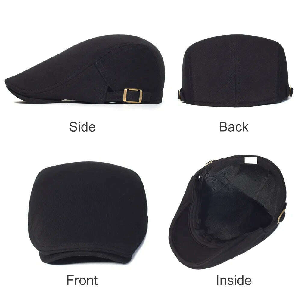 KIMLUD, Cotton Adjustable Newsboy Caps Men Woman Casual Beret Flat Ivy Cap Soft Solid Color Driving Cabbie Hat Unisex Black Gray Hats, KIMLUD Womens Clothes