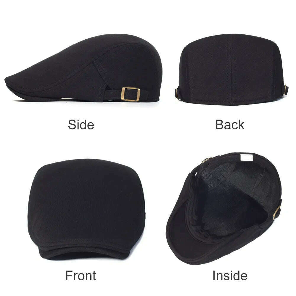 Cotton Adjustable Newsboy Caps Men Woman Casual Beret Flat Ivy Cap Soft Solid Color Driving Cabbie Hat Unisex Black Gray Hats - KIMLUD