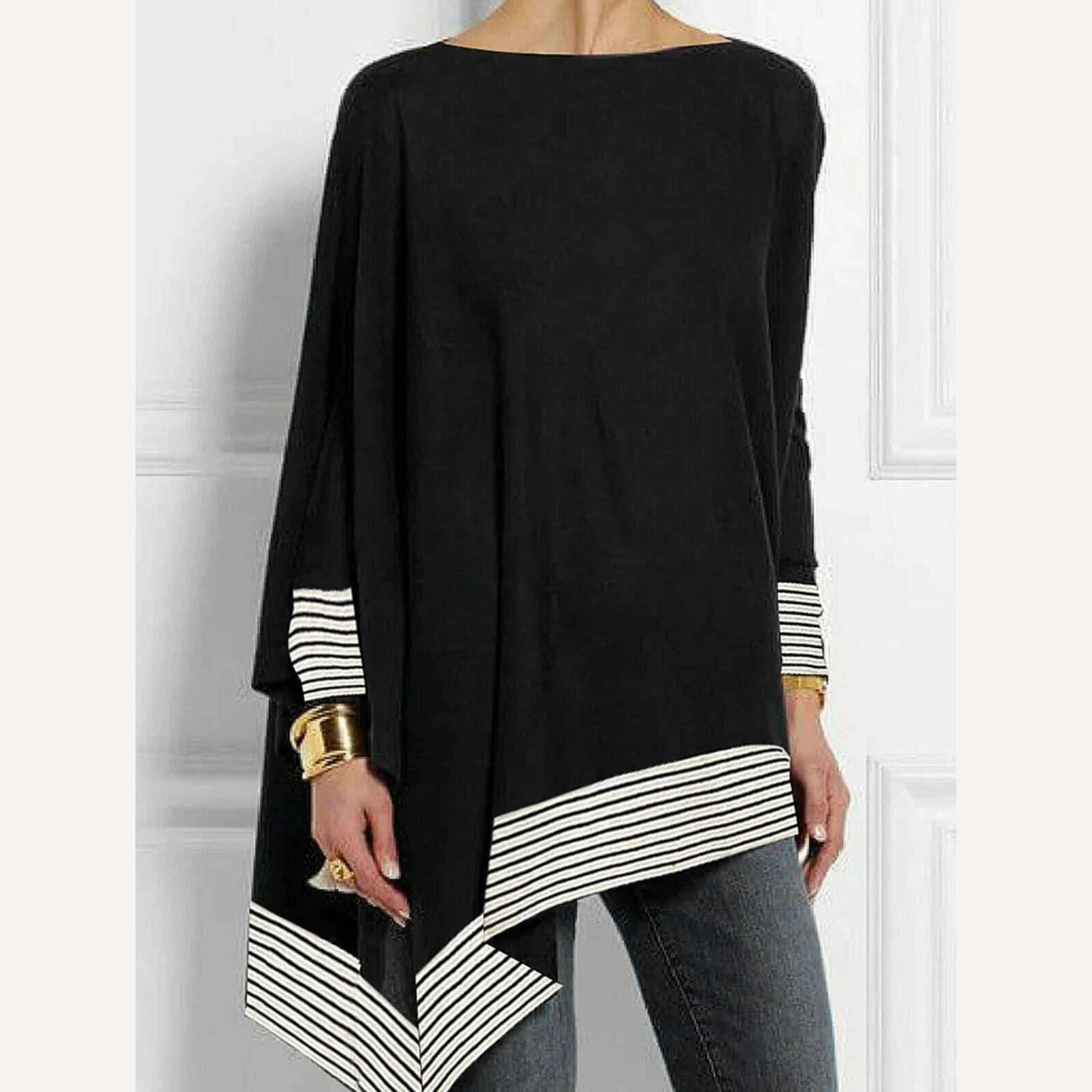 KIMLUD, Cotton Irregular Womens Tops And Blouses Casual O Neck Long Sleeve Top Female Tunic 2024 Spring Plus Size Women Blusas Shirts, black / XXXL / CHINA, KIMLUD APPAREL - Womens Clothes