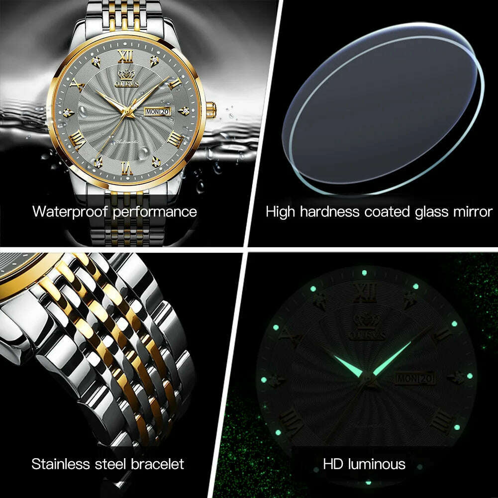 KIMLUD, Couple Watch OELVS  Brand Luxury Automatic Mechanical Watch Stainless Steel Waterproof Clock relogio masculino Couple Gift 6630, KIMLUD Women's Clothes