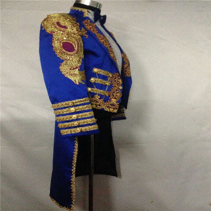 KIMLUD, Court Tuxedo Magic Costume Black Red Blue Embroidery Long Tailcoat Blazers Bar Singer Host Stage Outfit Wedding Groom Dresses, KIMLUD Womens Clothes