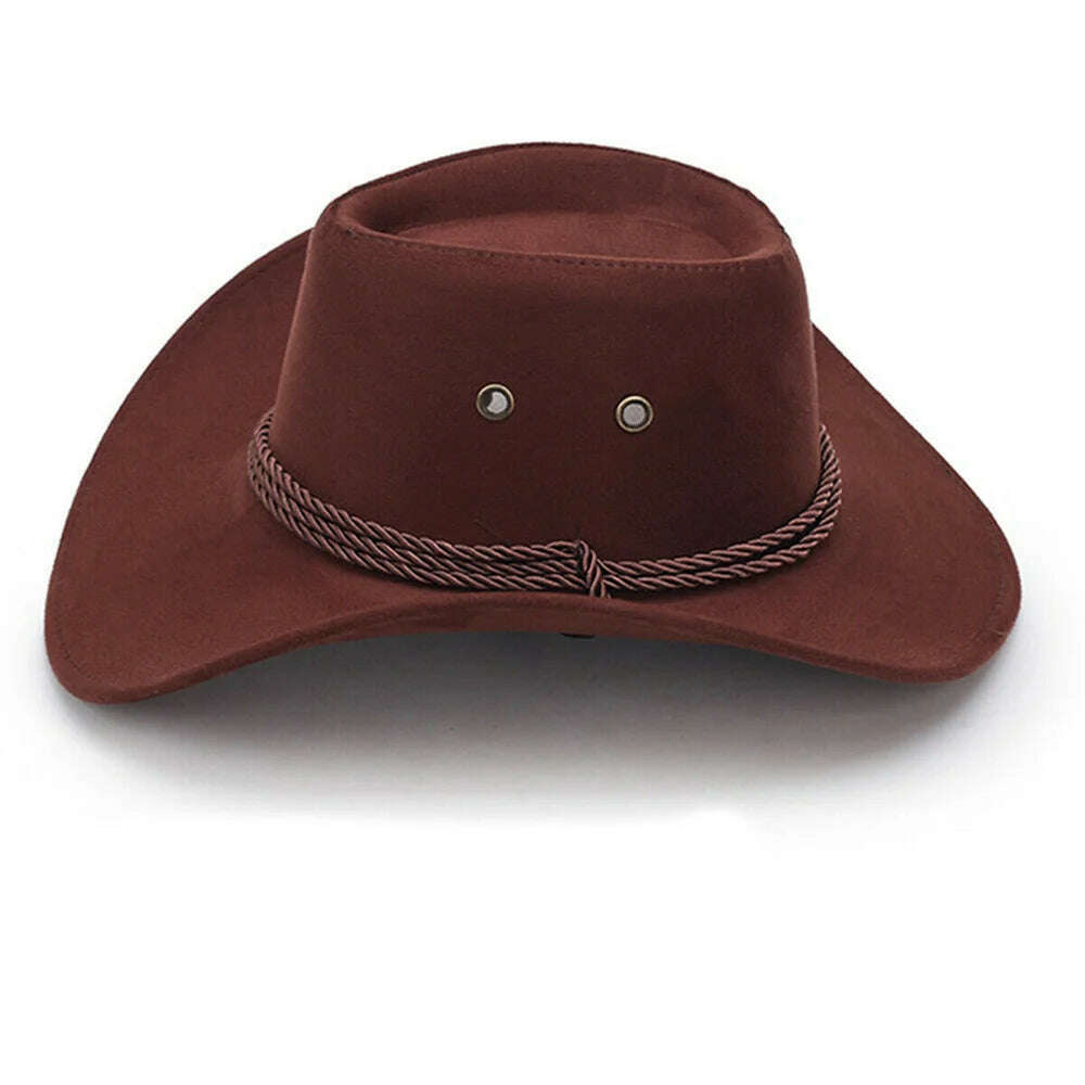 Cowboy Hat Caps for Men Country Women's Hat Faux Leather Sunhat Wild Brim Panama Hat Visor Hats Sombrero De Vaquero Occidental - KIMLUD