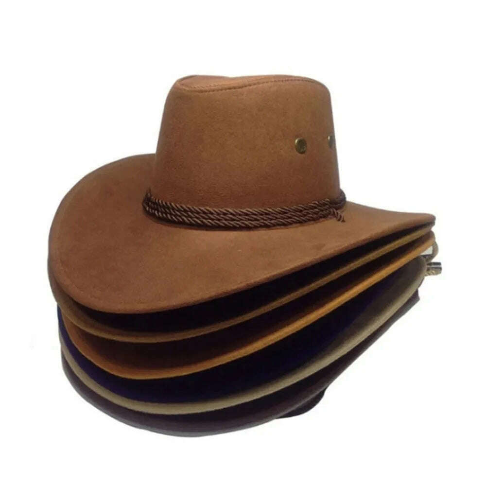 Cowboy Hat Caps for Men Country Women's Hat Faux Leather Sunhat Wild Brim Panama Hat Visor Hats Sombrero De Vaquero Occidental - KIMLUD