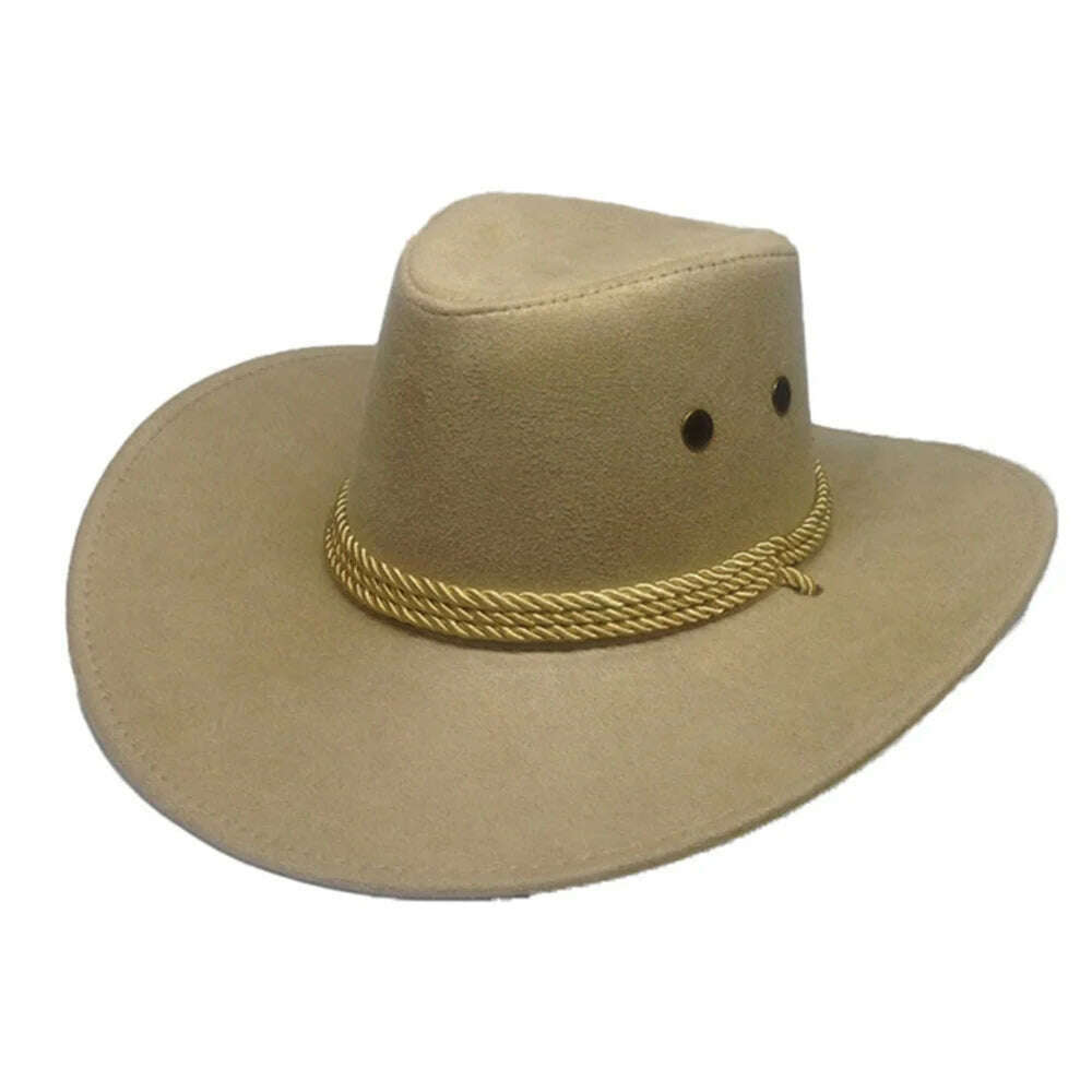 KIMLUD, Cowboy Hat Caps for Men Country Women's Hat Faux Leather Sunhat Wild Brim Panama Hat Visor Hats Sombrero De Vaquero Occidental, Beige / China, KIMLUD Women's Clothes