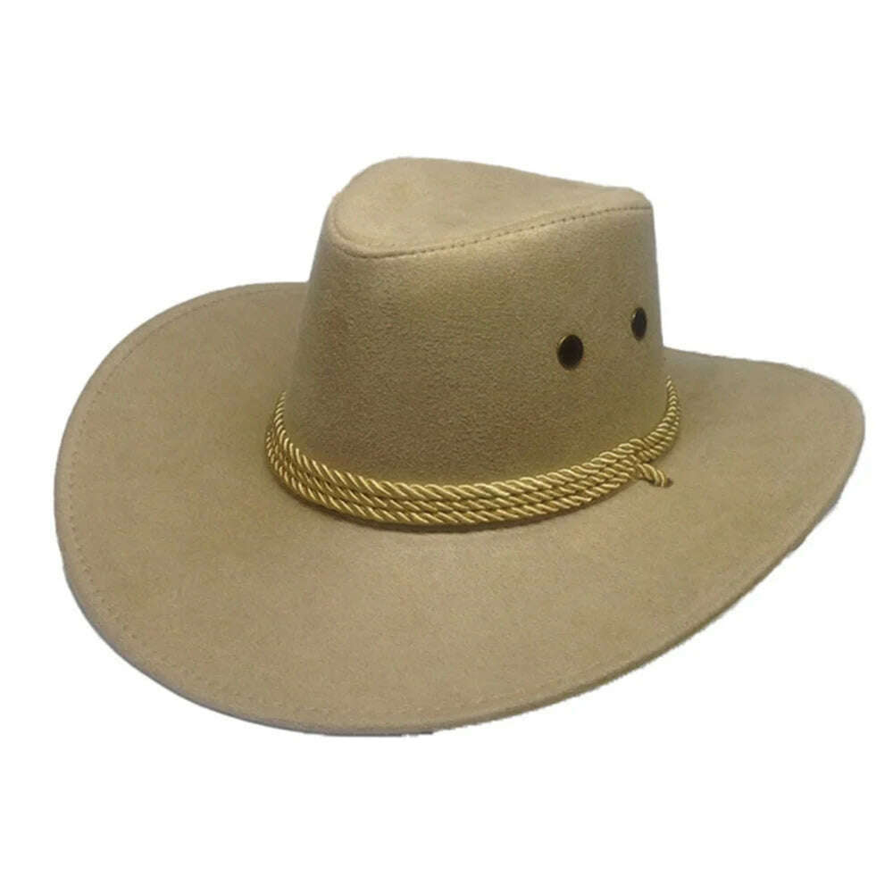 Cowboy Hat Caps for Men Country Women's Hat Faux Leather Sunhat Wild Brim Panama Hat Visor Hats Sombrero De Vaquero Occidental - KIMLUD