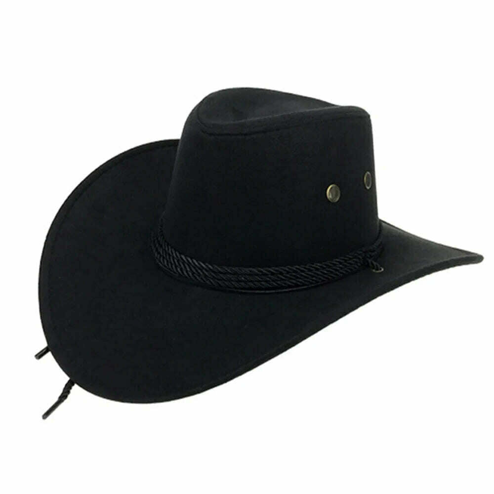 KIMLUD, Cowboy Hat Caps for Men Country Women's Hat Faux Leather Sunhat Wild Brim Panama Hat Visor Hats Sombrero De Vaquero Occidental, Black / China, KIMLUD Women's Clothes