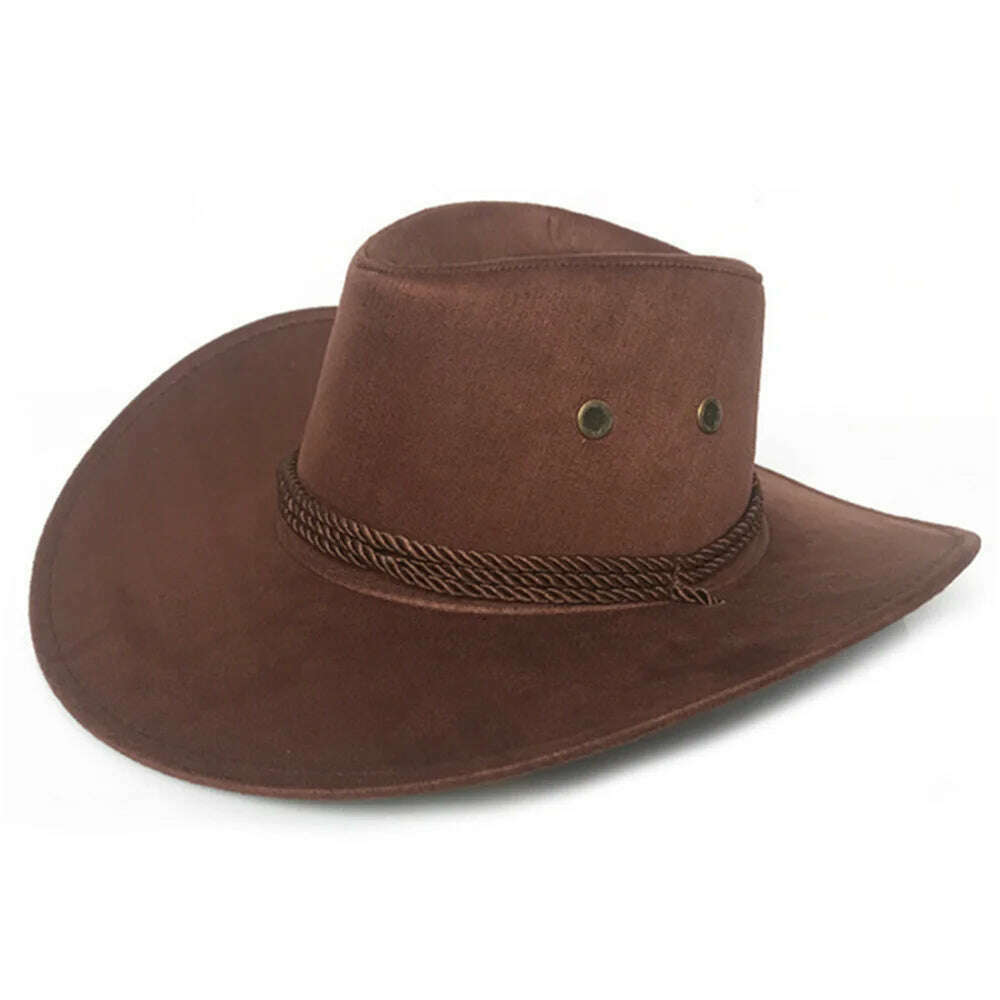 Cowboy Hat Caps for Men Country Women's Hat Faux Leather Sunhat Wild Brim Panama Hat Visor Hats Sombrero De Vaquero Occidental - KIMLUD