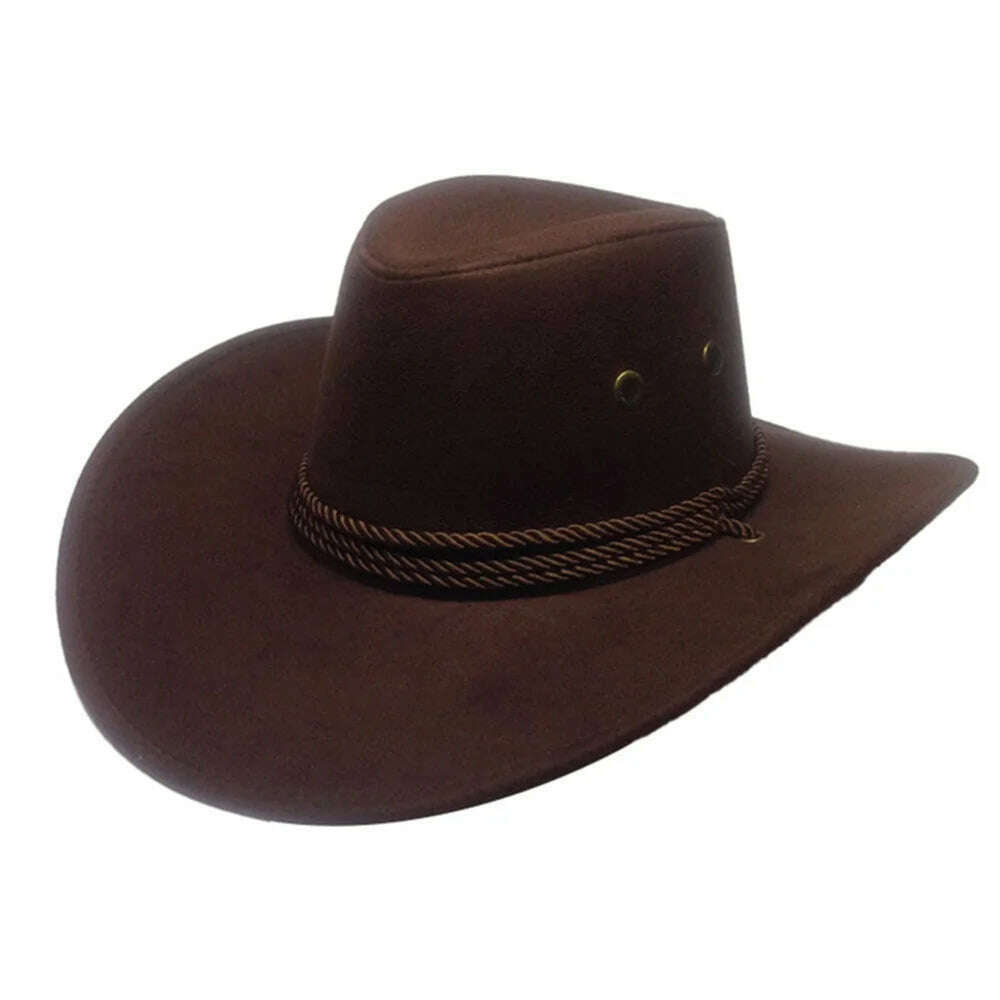 KIMLUD, Cowboy Hat Caps for Men Country Women's Hat Faux Leather Sunhat Wild Brim Panama Hat Visor Hats Sombrero De Vaquero Occidental, Dark Coffee / China, KIMLUD Women's Clothes