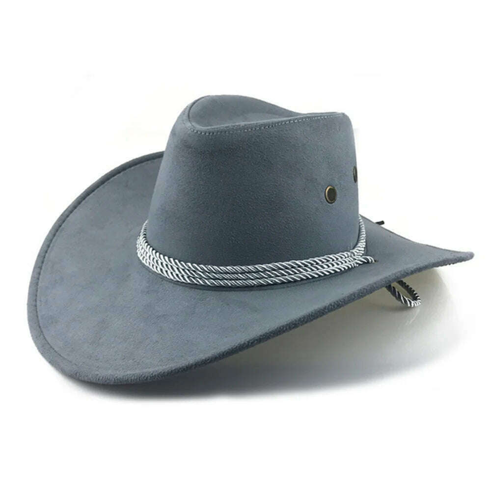 Cowboy Hat Caps for Men Country Women's Hat Faux Leather Sunhat Wild Brim Panama Hat Visor Hats Sombrero De Vaquero Occidental - KIMLUD