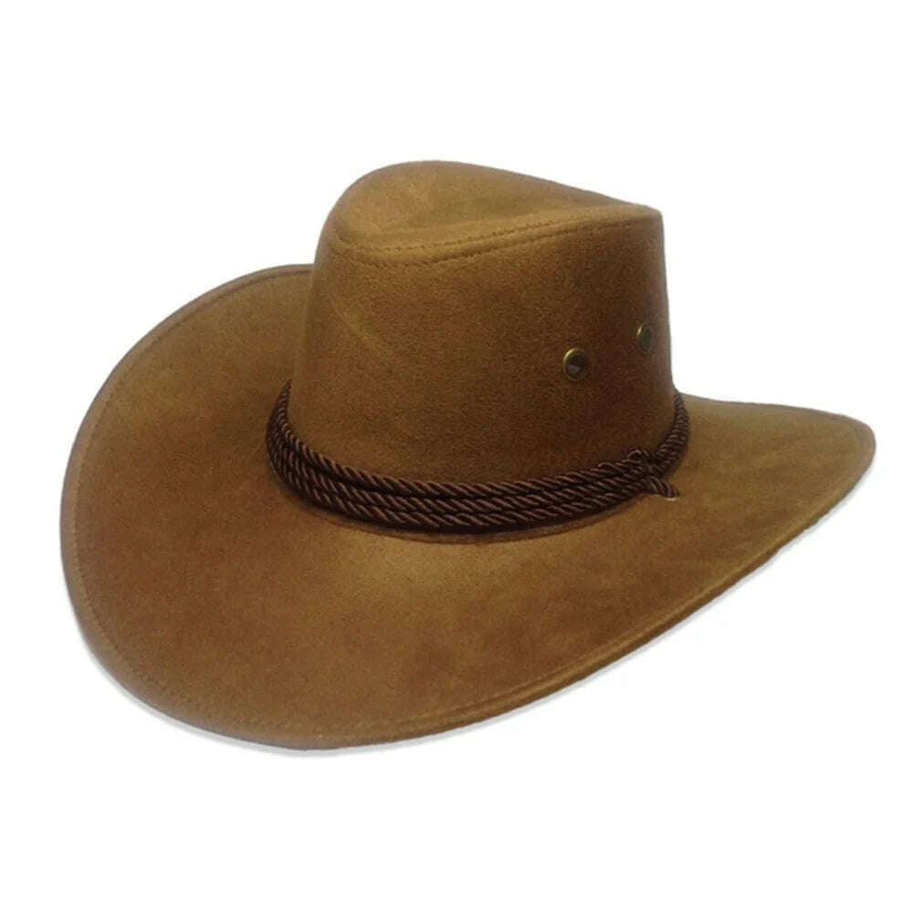 Cowboy Hat Caps for Men Country Women's Hat Faux Leather Sunhat Wild Brim Panama Hat Visor Hats Sombrero De Vaquero Occidental - KIMLUD
