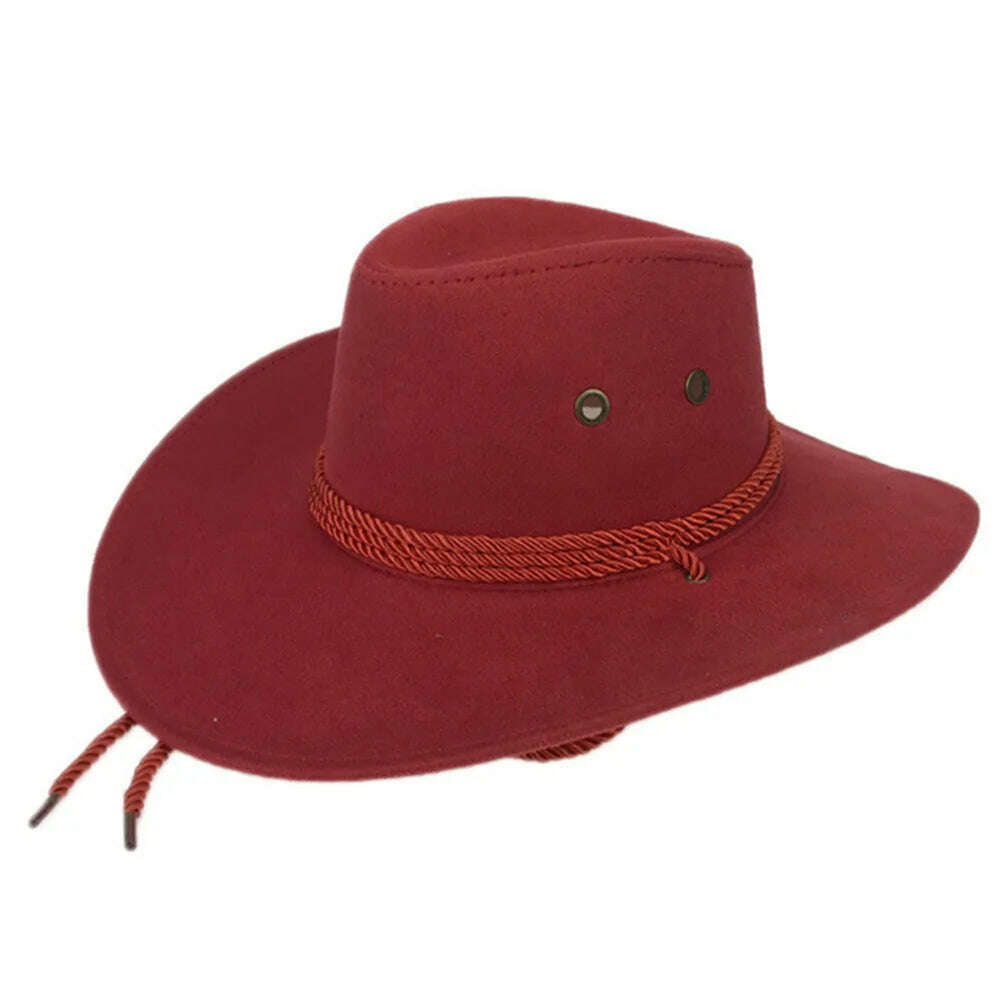 KIMLUD, Cowboy Hat Caps for Men Country Women's Hat Faux Leather Sunhat Wild Brim Panama Hat Visor Hats Sombrero De Vaquero Occidental, Red / China, KIMLUD Women's Clothes