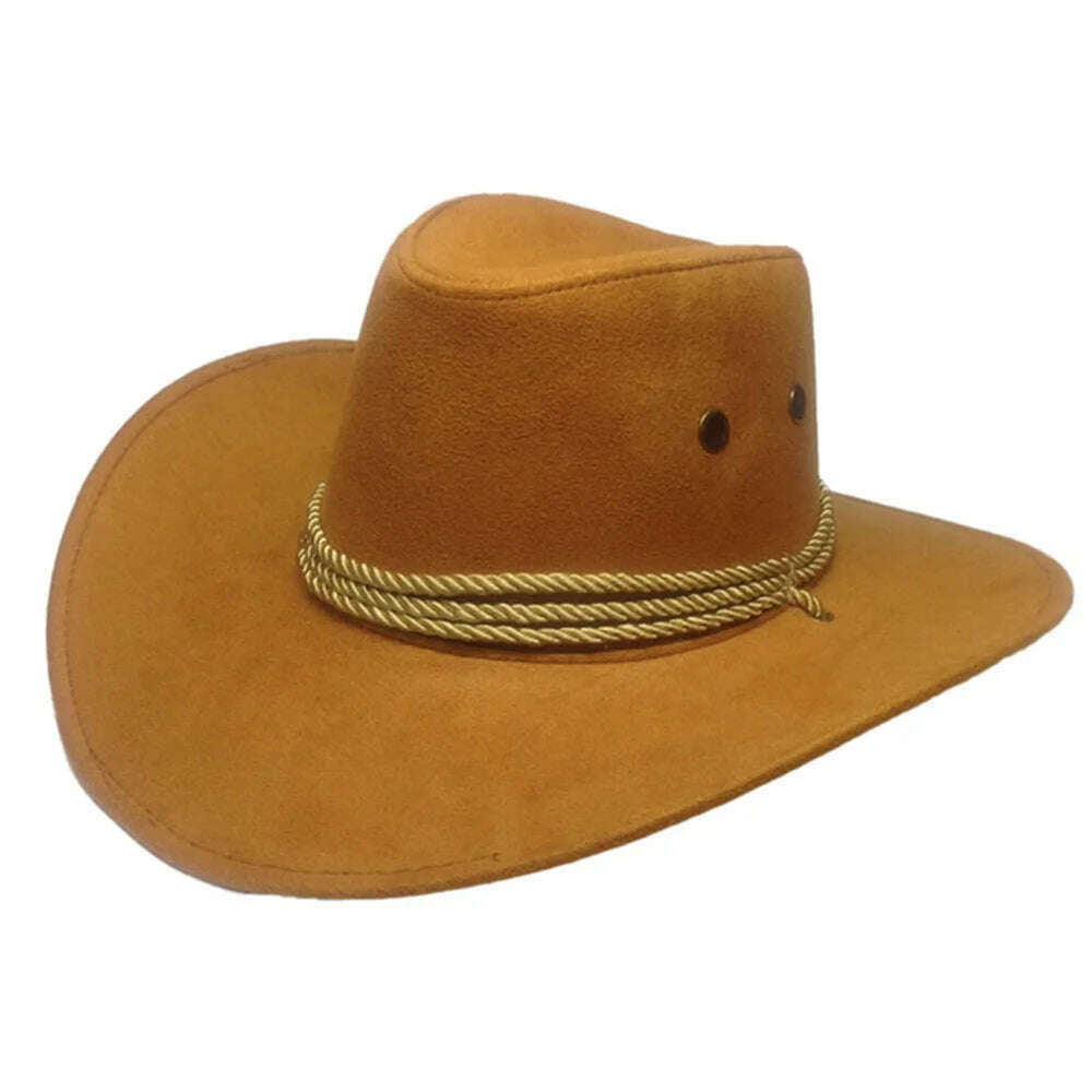 Cowboy Hat Caps for Men Country Women's Hat Faux Leather Sunhat Wild Brim Panama Hat Visor Hats Sombrero De Vaquero Occidental - KIMLUD