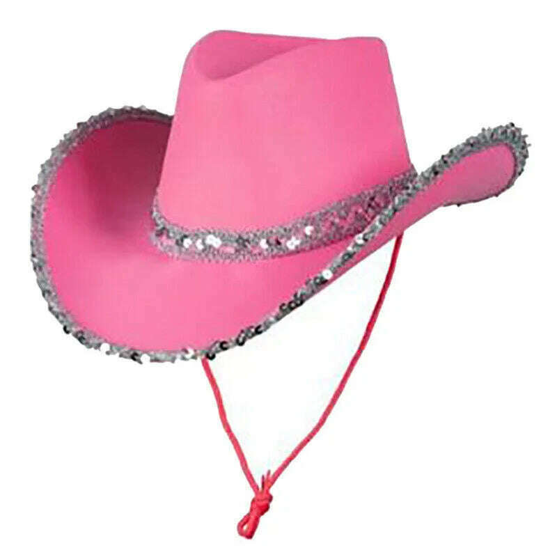 KIMLUD, Cowboy Hat Caps for Men Country Women's Hat Faux Leather Sunhat Wild Brim Panama Hat Visor Hats Sombrero De Vaquero Occidental, Pink with sequins / China, KIMLUD Women's Clothes