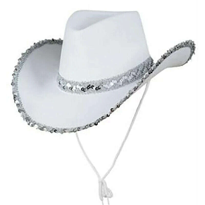 KIMLUD, Cowboy Hat Caps for Men Country Women's Hat Faux Leather Sunhat Wild Brim Panama Hat Visor Hats Sombrero De Vaquero Occidental, White with sequins / China, KIMLUD Women's Clothes