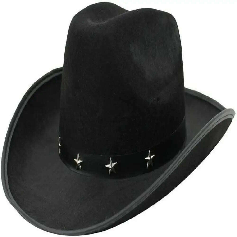 KIMLUD, Cowboy Hat Caps for Men Country Women's Hat Faux Leather Sunhat Wild Brim Panama Hat Visor Hats Sombrero De Vaquero Occidental, Black 38X32X12CM / China, KIMLUD Women's Clothes