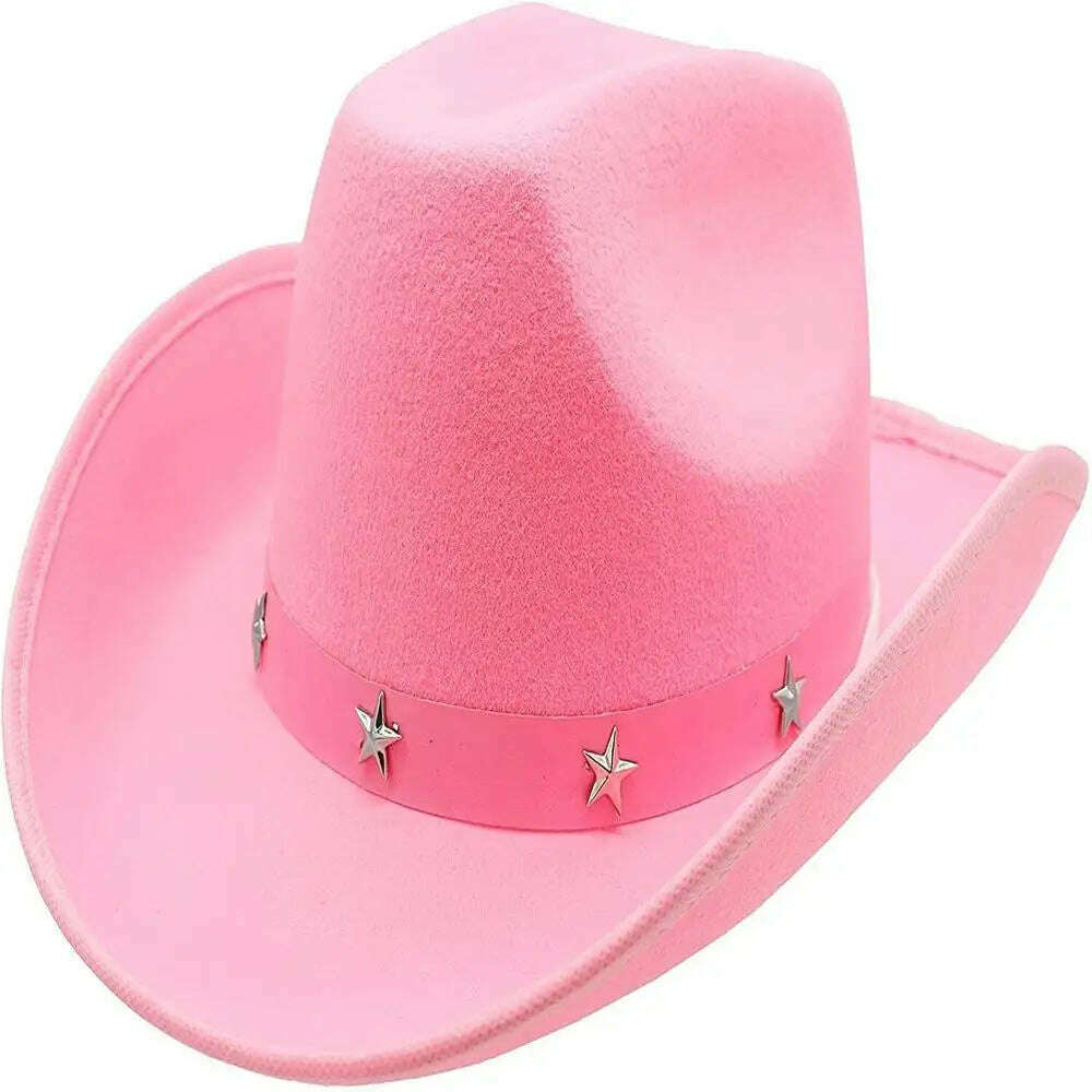 KIMLUD, Cowboy Hat Caps for Men Country Women's Hat Faux Leather Sunhat Wild Brim Panama Hat Visor Hats Sombrero De Vaquero Occidental, Pink 38X32X12CM / China, KIMLUD Women's Clothes