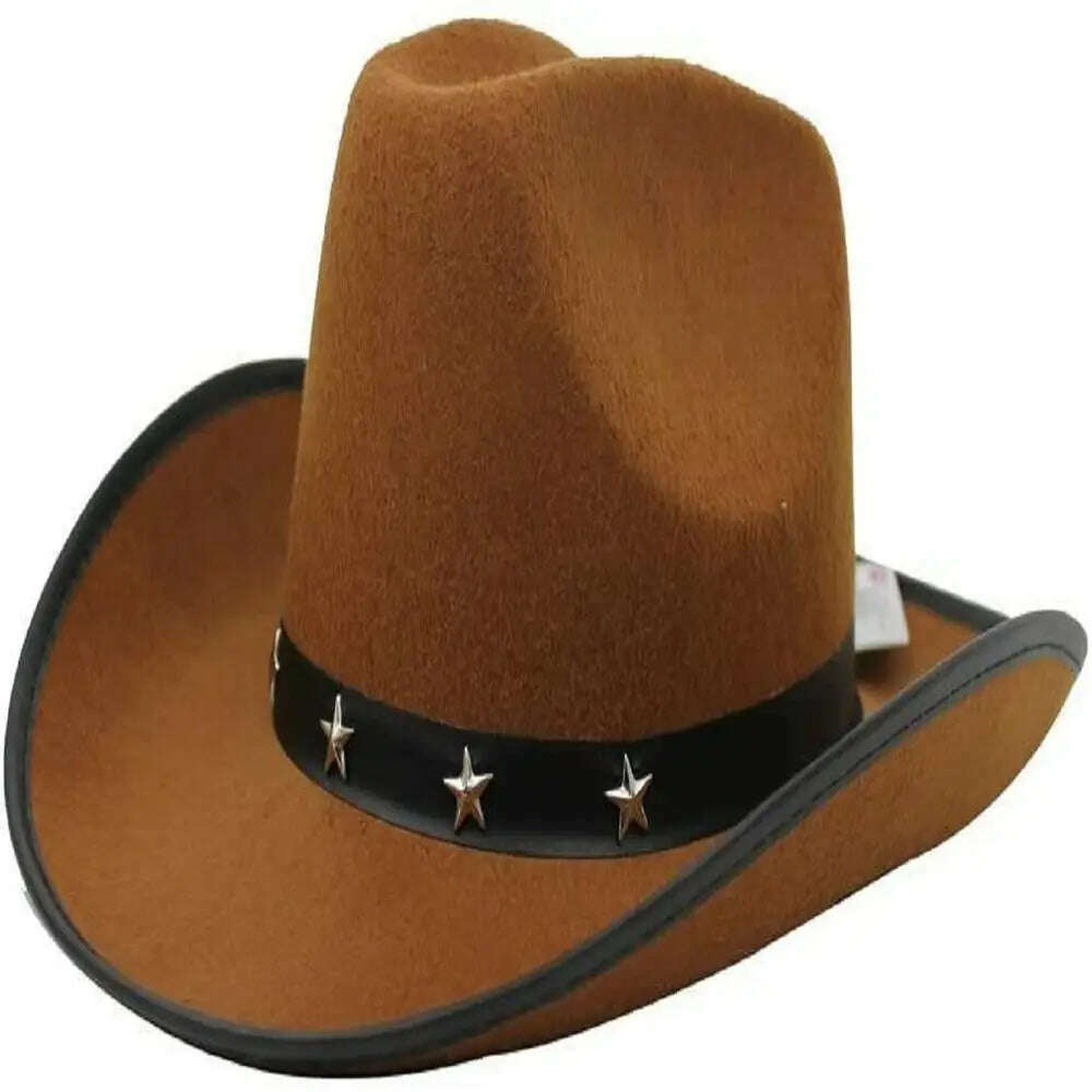 KIMLUD, Cowboy Hat Caps for Men Country Women's Hat Faux Leather Sunhat Wild Brim Panama Hat Visor Hats Sombrero De Vaquero Occidental, Tan 38X32X12CM / China, KIMLUD Women's Clothes