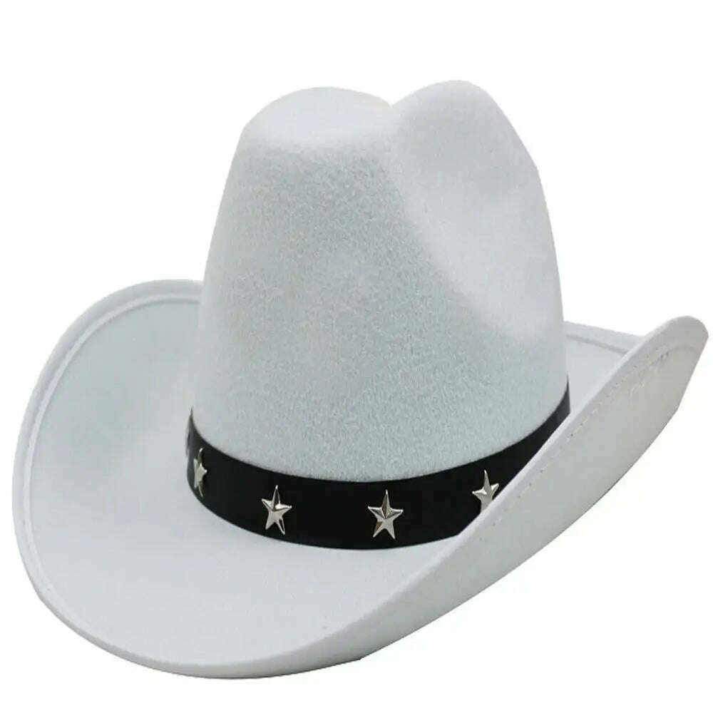 KIMLUD, Cowboy Hat Caps for Men Country Women's Hat Faux Leather Sunhat Wild Brim Panama Hat Visor Hats Sombrero De Vaquero Occidental, White 38X32X12CM / China, KIMLUD Women's Clothes