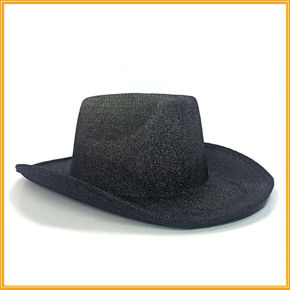 KIMLUD, Cowboy Hat Caps for Men Country Women's Hat Faux Leather Sunhat Wild Brim Panama Hat Visor Hats Sombrero De Vaquero Occidental, Black 40X33X14CM / China, KIMLUD Women's Clothes
