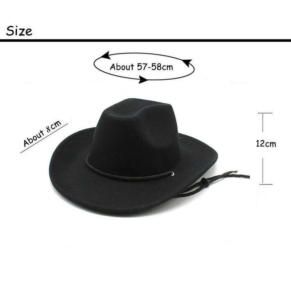 KIMLUD, Cowboy Hats For Women And Men Cowgirl Caps Cotton Polyester 57-58cm Strap Windproof Rope Design Western Horse Riding Accessories, KIMLUD Womens Clothes