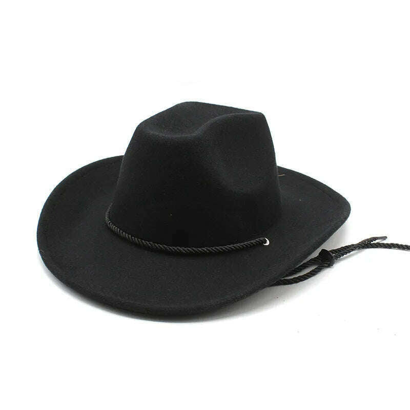 KIMLUD, Cowboy Hats For Women And Men Cowgirl Caps Cotton Polyester 57-58cm Strap Windproof Rope Design Western Horse Riding Accessories, black / 57-58cm, KIMLUD Womens Clothes
