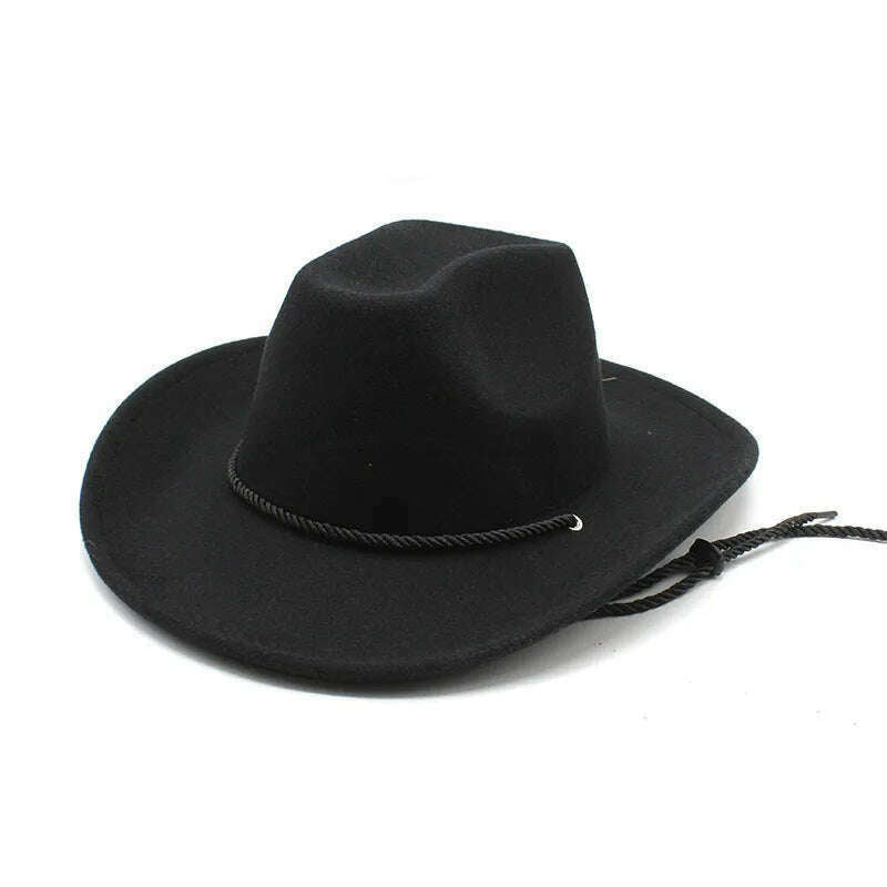 KIMLUD, Cowboy Hats For Women And Men Cowgirl Caps Cotton Polyester 57-58cm Strap Windproof Rope Design Western Horse Riding Accessories, black / 57-58cm, KIMLUD APPAREL - Womens Clothes
