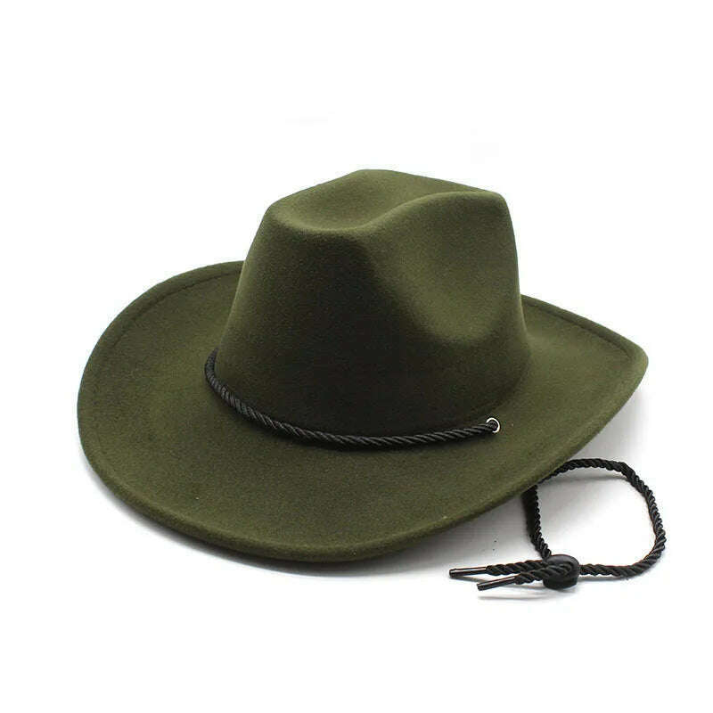 KIMLUD, Cowboy Hats For Women And Men Cowgirl Caps Cotton Polyester 57-58cm Strap Windproof Rope Design Western Horse Riding Accessories, army green / 57-58cm, KIMLUD Womens Clothes