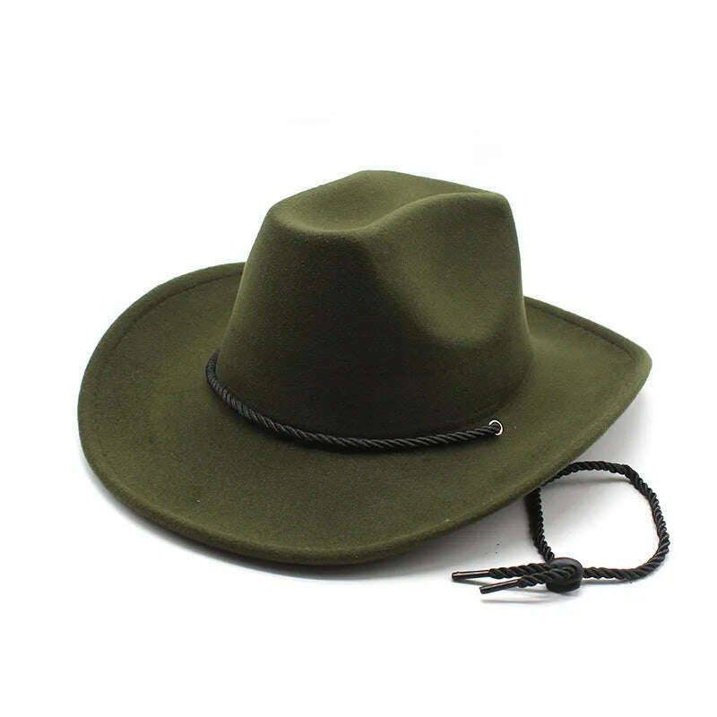 KIMLUD, Cowboy Hats For Women And Men Cowgirl Caps Cotton Polyester 57-58cm Strap Windproof Rope Design Western Horse Riding Accessories, army green / 57-58cm, KIMLUD APPAREL - Womens Clothes