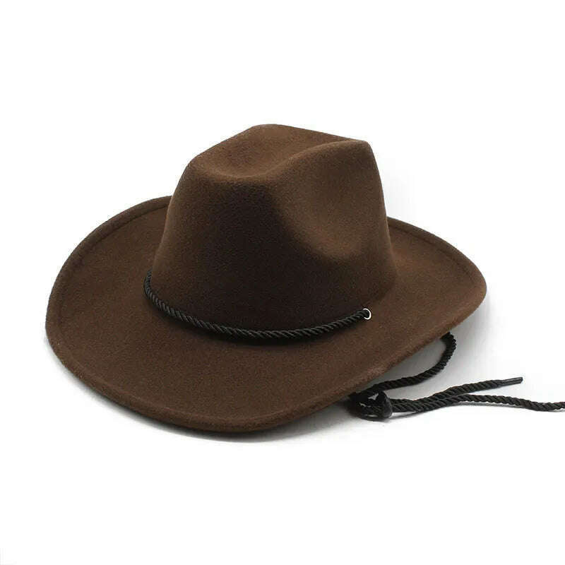 KIMLUD, Cowboy Hats For Women And Men Cowgirl Caps Cotton Polyester 57-58cm Strap Windproof Rope Design Western Horse Riding Accessories, Brown / 57-58cm, KIMLUD Womens Clothes