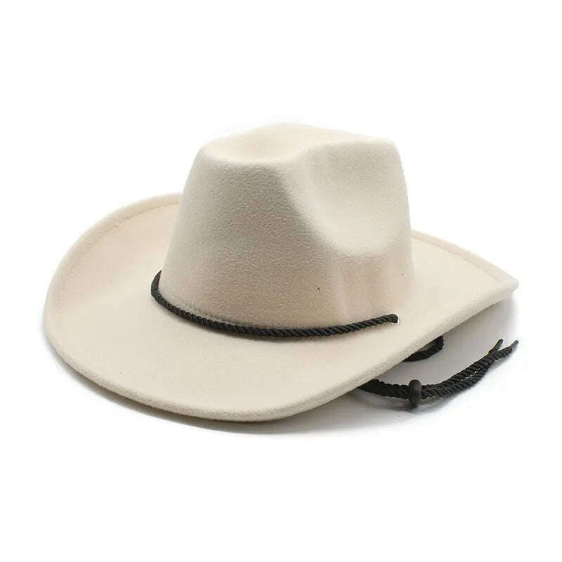 KIMLUD, Cowboy Hats For Women And Men Cowgirl Caps Cotton Polyester 57-58cm Strap Windproof Rope Design Western Horse Riding Accessories, Beige / 57-58cm, KIMLUD Womens Clothes