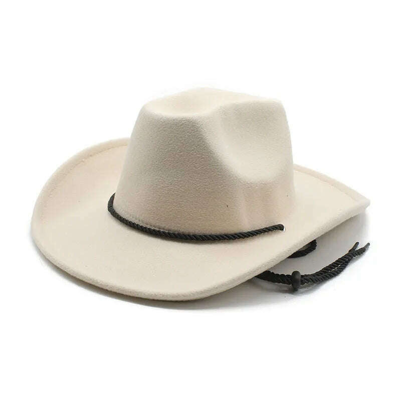 KIMLUD, Cowboy Hats For Women And Men Cowgirl Caps Cotton Polyester 57-58cm Strap Windproof Rope Design Western Horse Riding Accessories, Beige / 57-58cm, KIMLUD APPAREL - Womens Clothes