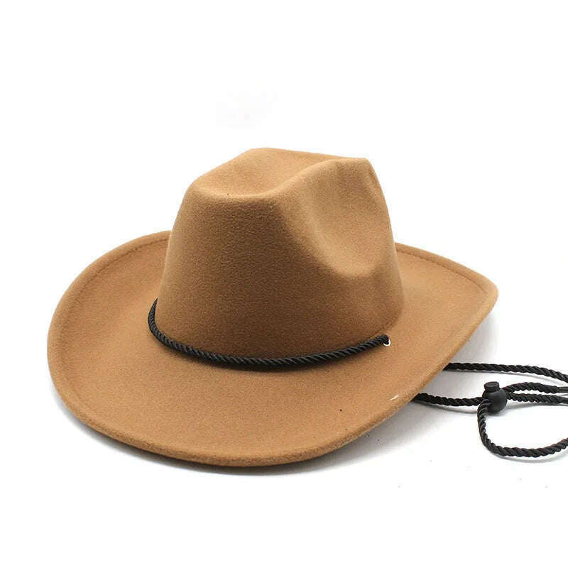 KIMLUD, Cowboy Hats For Women And Men Cowgirl Caps Cotton Polyester 57-58cm Strap Windproof Rope Design Western Horse Riding Accessories, Khaki / 57-58cm, KIMLUD APPAREL - Womens Clothes