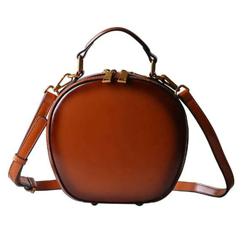 KIMLUD, Cowhide bag 2023 new leather female retro apple bag single shoulder crossbody portable fashion small round bags, KIMLUD Womens Clothes