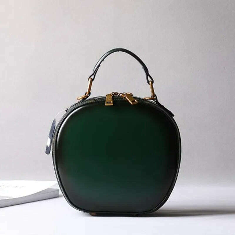 Cowhide bag 2023 new leather female retro apple bag single shoulder crossbody portable fashion small round bags - KIMLUD