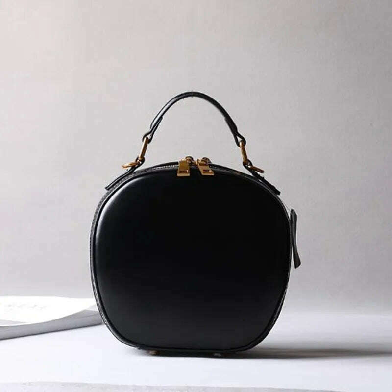 Cowhide bag 2023 new leather female retro apple bag single shoulder crossbody portable fashion small round bags - KIMLUD