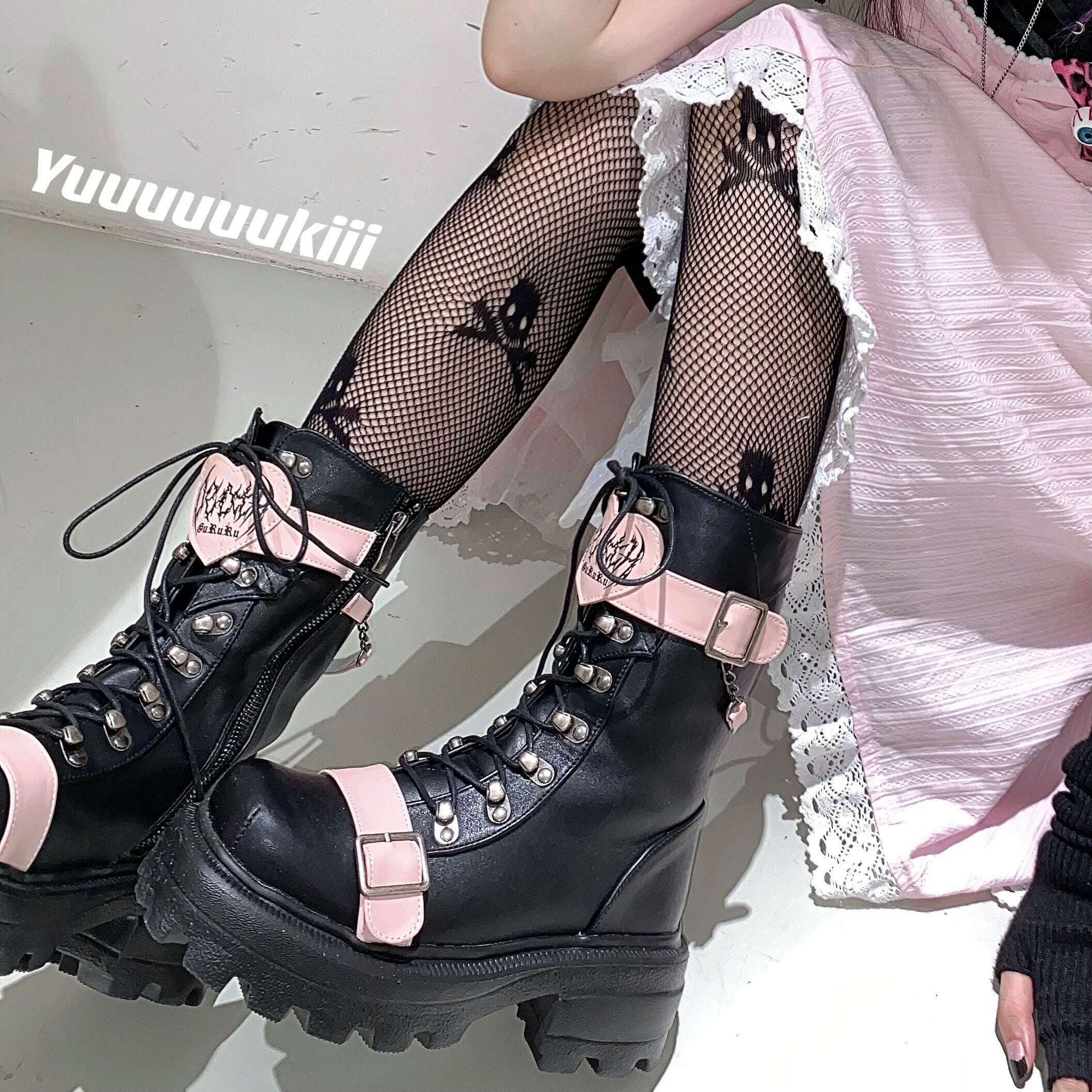 KIMLUD, COYOUNG Japanese Women Punk Rock Halloween Dark Buckle Gothic Thick Bottom Martin Boots Cosplay Lolita PU Leather Shoes, C / 35, KIMLUD Women's Clothes