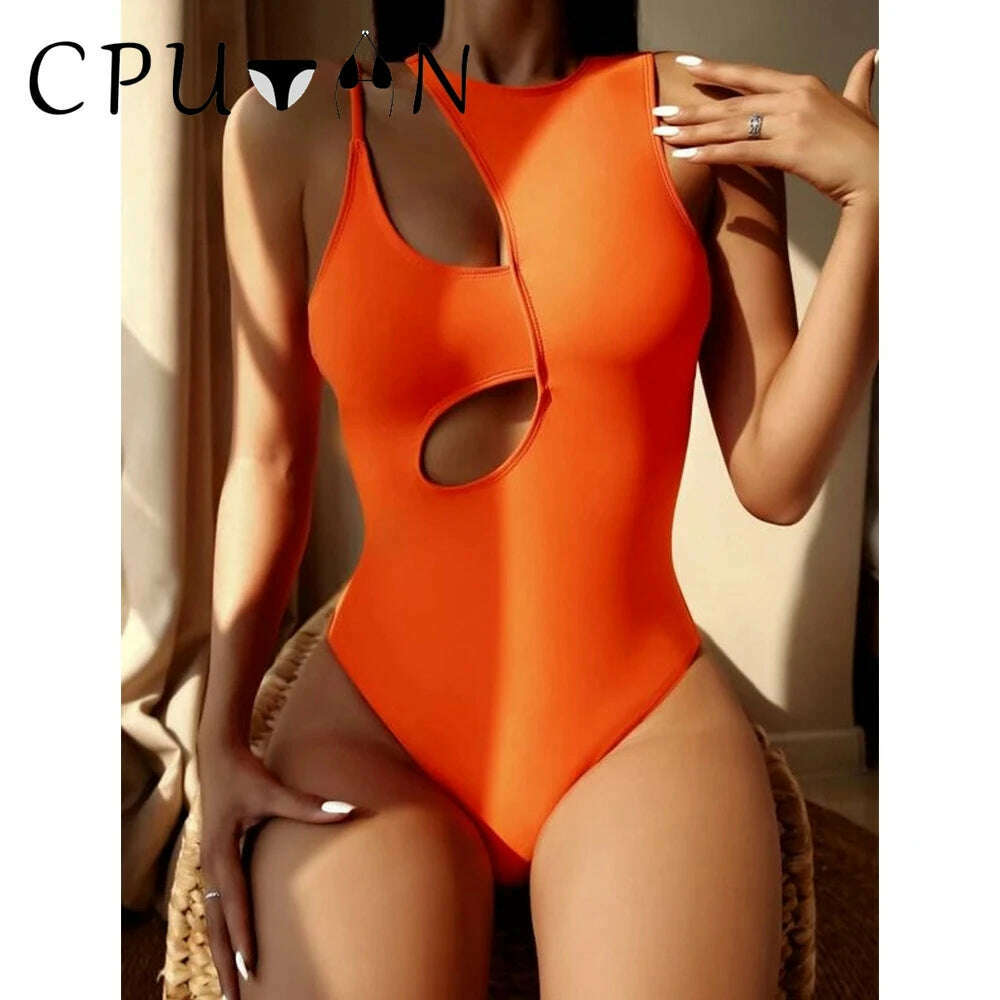 KIMLUD, CPUTAN 2024 Sexy Swimsuit One Piece Swimwear Solid Cut out One Shoulder Monokini BathingSuit Bodysuit Brazilian Summer Beachwear, swimsuit 1 / S, KIMLUD APPAREL - Womens Clothes