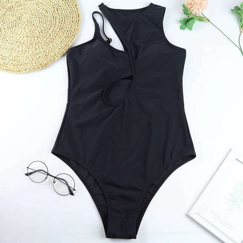 KIMLUD, CPUTAN 2024 Sexy Swimsuit One Piece Swimwear Solid Cut out One Shoulder Monokini BathingSuit Bodysuit Brazilian Summer Beachwear, KIMLUD Womens Clothes