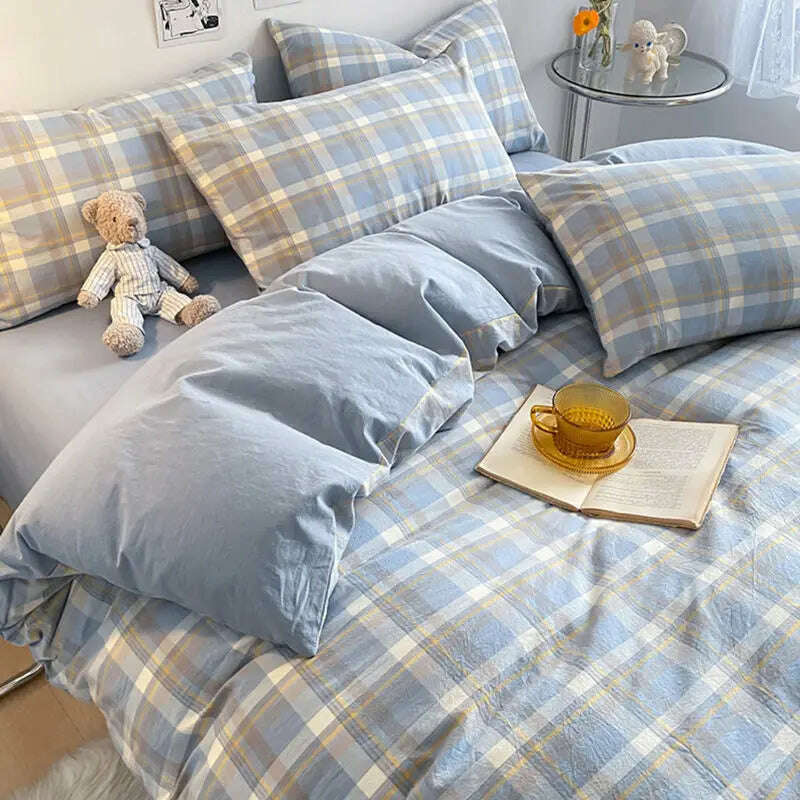 Cream Style Solid Colours Pink Yellow Bedding Set Twin Full Queen King Size Bed Linen Girls Adults Bed Flat Sheet Pillowcase - KIMLUD
