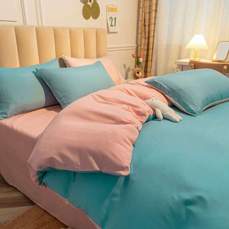 Cream Style Solid Colours Pink Yellow Bedding Set Twin Full Queen King Size Bed Linen Girls Adults Bed Flat Sheet Pillowcase - KIMLUD