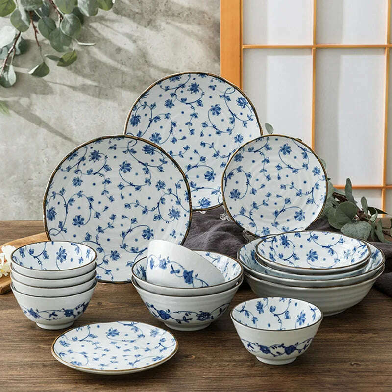 Creative Ceramic Plate Blue and White Porcelain Desktop Fruit Salad Dish Hotel Dinner Set Plates and Dishes Kitchen Cutlery - KIMLUD