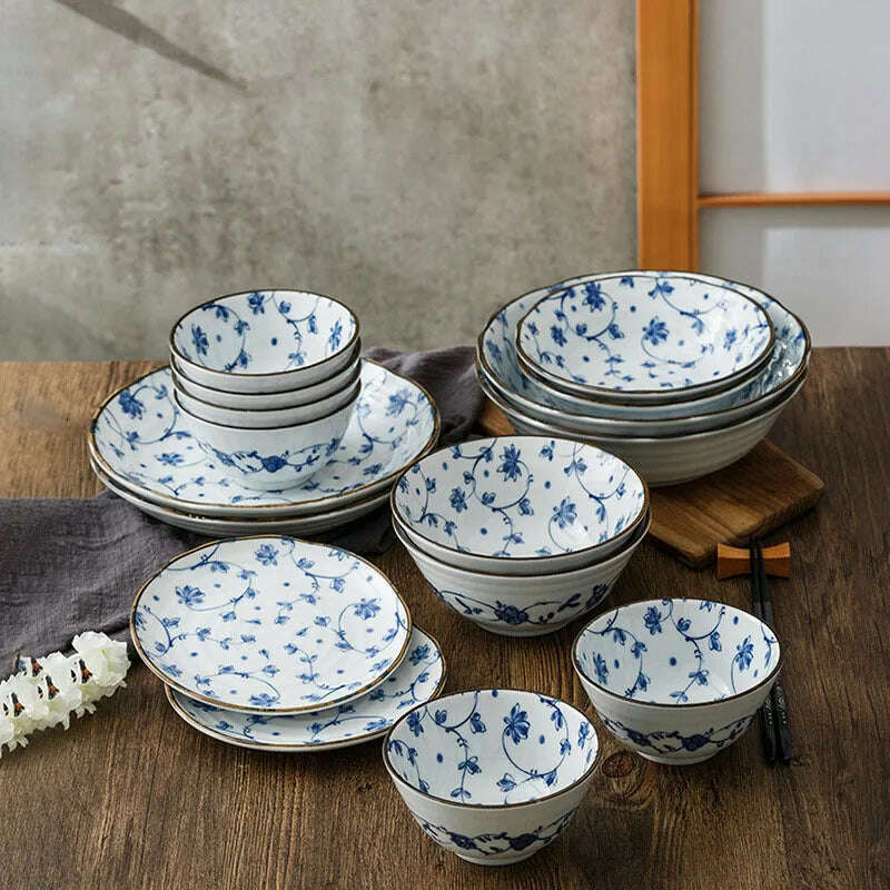 Creative Ceramic Plate Blue and White Porcelain Desktop Fruit Salad Dish Hotel Dinner Set Plates and Dishes Kitchen Cutlery - KIMLUD