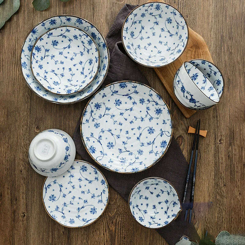 Creative Ceramic Plate Blue and White Porcelain Desktop Fruit Salad Dish Hotel Dinner Set Plates and Dishes Kitchen Cutlery - KIMLUD