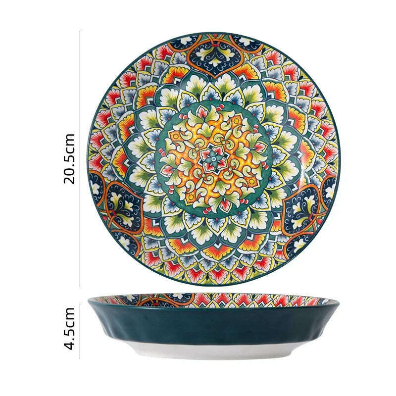 KIMLUD, Creative Ceramic Tableware Set, Large Plate, Bohemian Style Dish Combination, Dinner Plate Set, Bowl and Plate Set, B / 8 inches, KIMLUD Womens Clothes